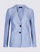Marks & Spencer Petite Linen Rich Single Breasted Blazer Blue