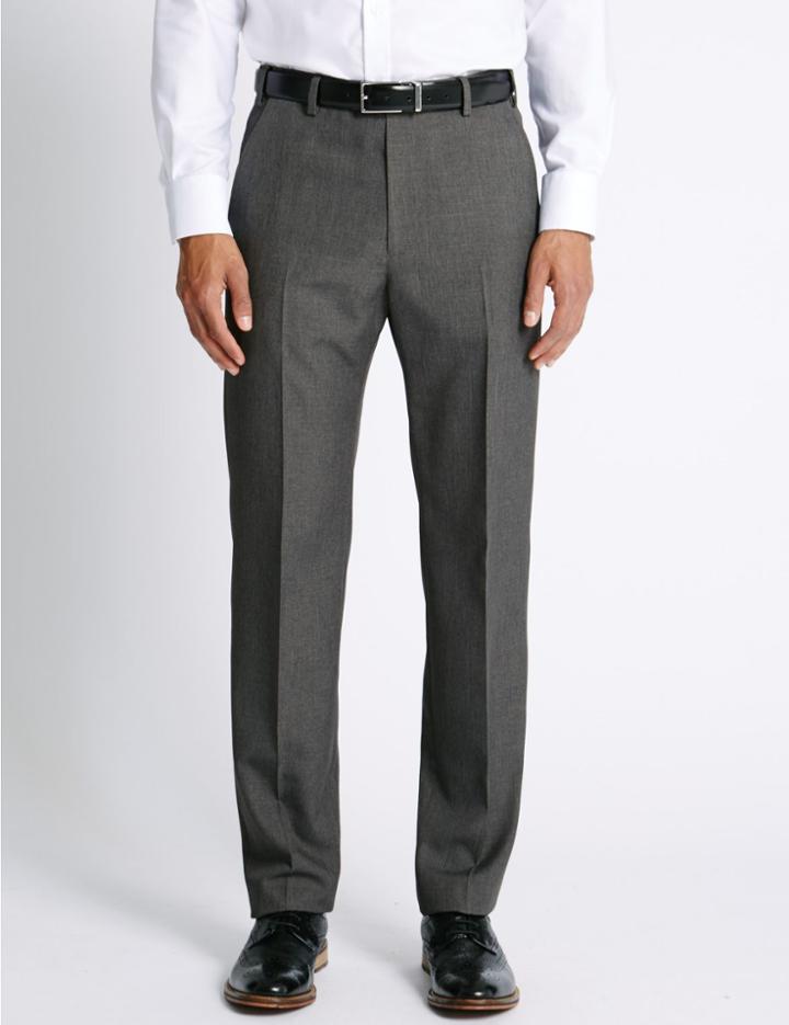 Marks & Spencer Regular Fit Flat Front Trousers Grey