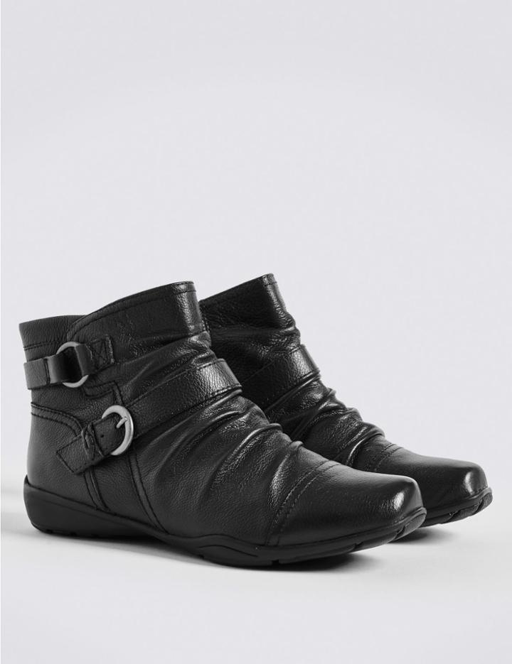 Marks & Spencer Wide Fit Leather Wedge Ruched Ankle Boots