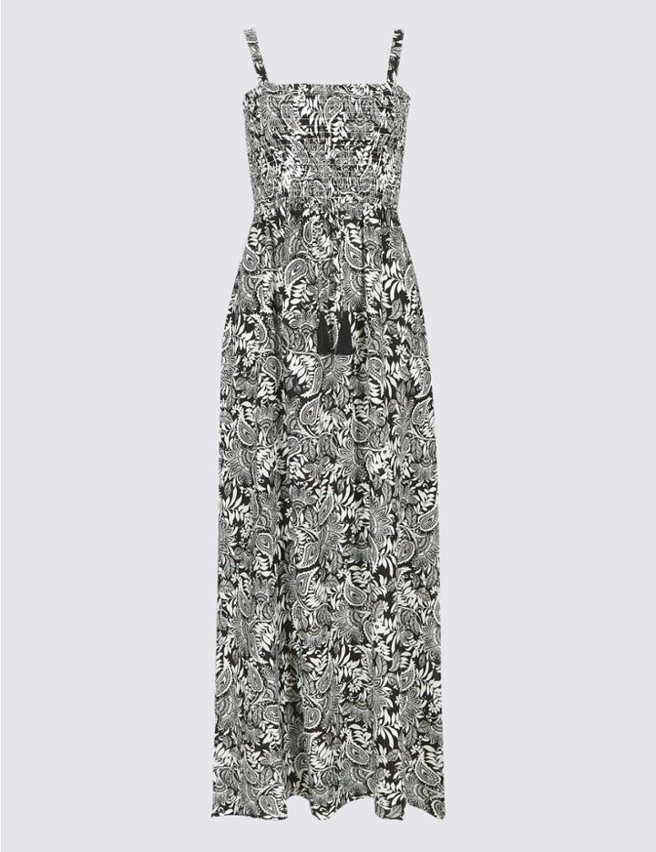 Marks & Spencer Paisley Print Shirred Maxi Dress Black Mix