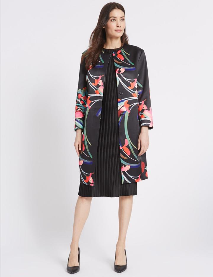 Marks & Spencer Abstract Floral Print Coat Black Mix