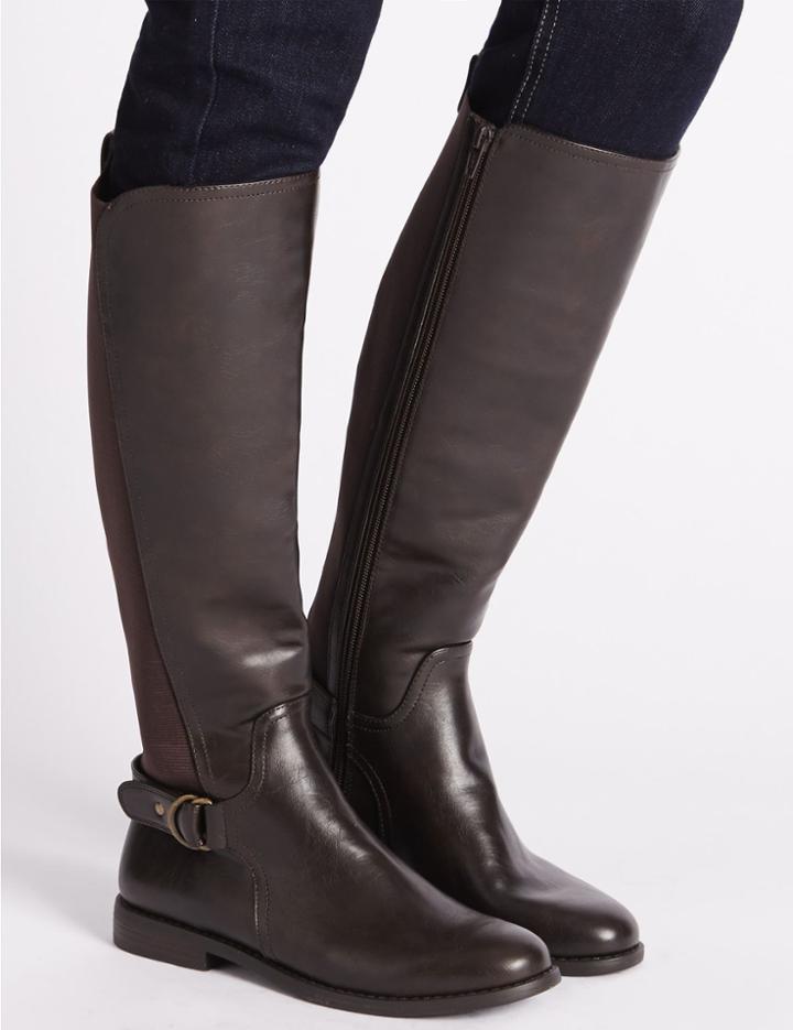 Marks & Spencer Block Heel Knee High Boots Brown