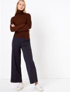 Marks & Spencer Dogtooth Wide Leg 7/8th Trousers Brown Mix