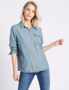 Marks & Spencer Denim Embroidered Long Sleeve Shirt Chambray Mix