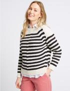 Marks & Spencer Pure Cotton Cable Stripe Knit Jumper Navy Mix
