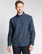 Marks & Spencer Pure Cotton Tailored Fit Textured Shirt Indigo
