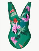Marks & Spencer Secret Slimming&trade; Floral Print Plunge Swimsuit Green Mix