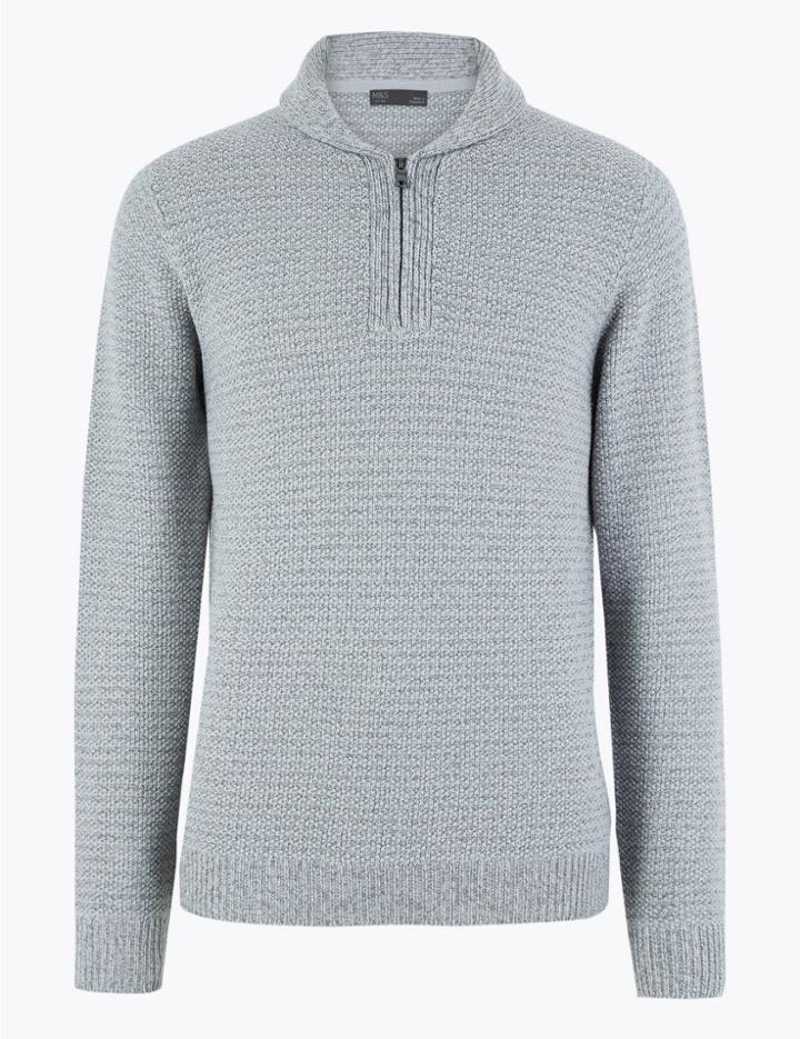 Marks & Spencer Half Zip Shawl Neck Jumper Neutral