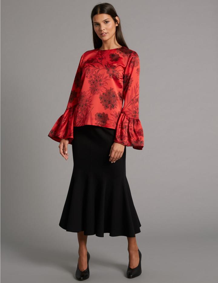 Marks & Spencer Fluted Hem Ponte Pencil Midi Skirt Black