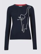 Marks & Spencer Embroidered Round Neck Long Sleeve Jumper Navy