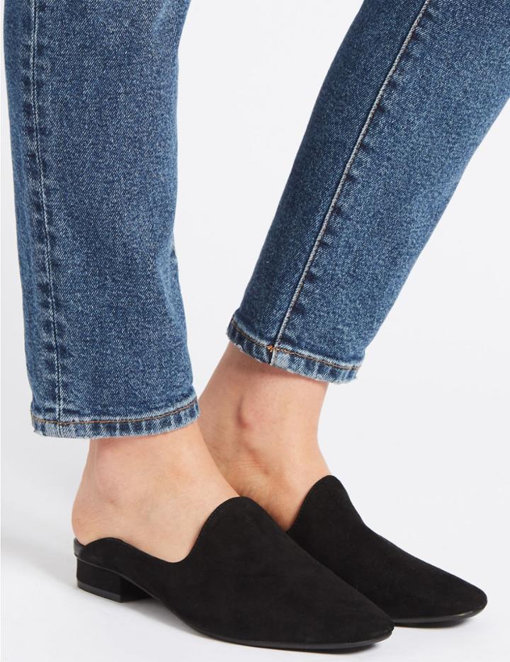 Marks & Spencer Wide Fit Suede Block Heel Mule Shoes Black