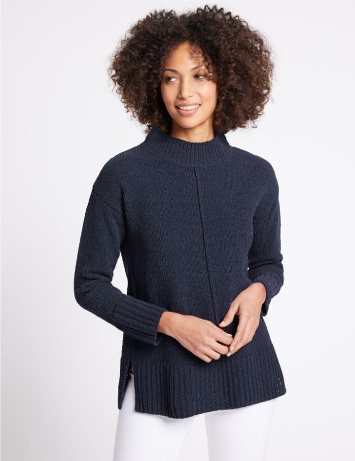 Marks & Spencer Chenille Textured Funnel Neck Jumper Navy
