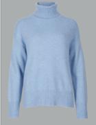 Marks & Spencer Pure Cashmere Textured Roll Neck Jumper Chambray