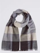 Marks & Spencer Pure Cotton Block Checked Scarf Navy Mix