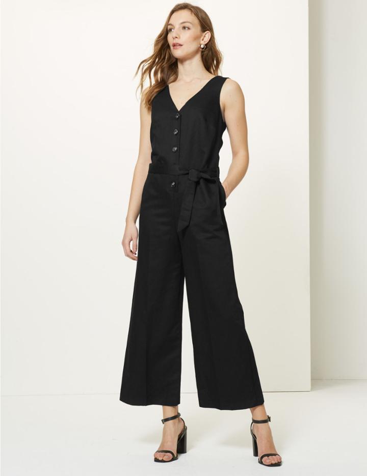 Marks & Spencer Button Detailed Jumpsuit Black