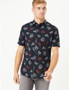 Marks & Spencer Pure Cotton Neon Santa Print Shirt Black