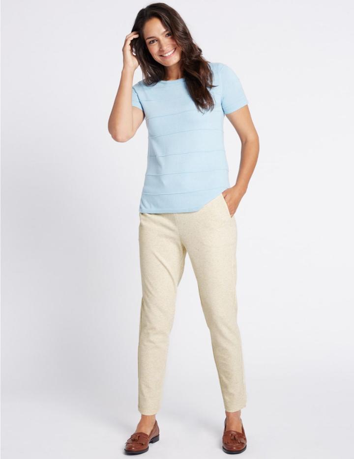 Marks & Spencer Textured Tapered Leg Trousers Neutral
