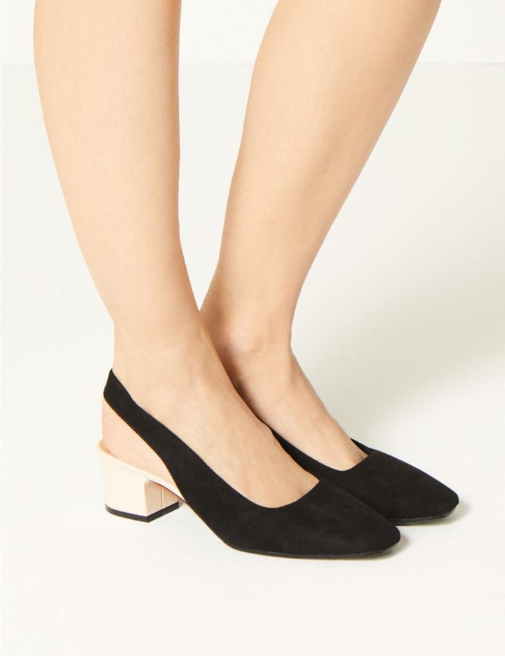 Marks & Spencer Square Toe Slingback Shoes Black Mix
