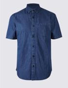 Marks & Spencer Pure Cotton Slim Fit Shirt With Pocket Indigo
