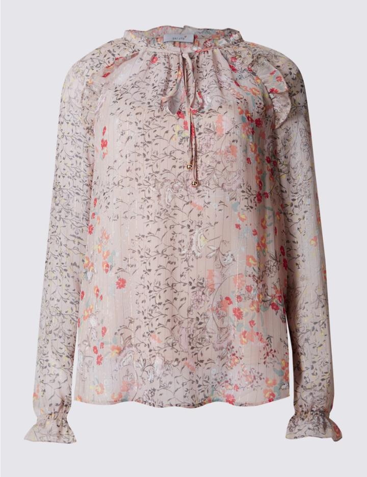 Marks & Spencer Floral Print Notch Neck Blouse Pink Mix