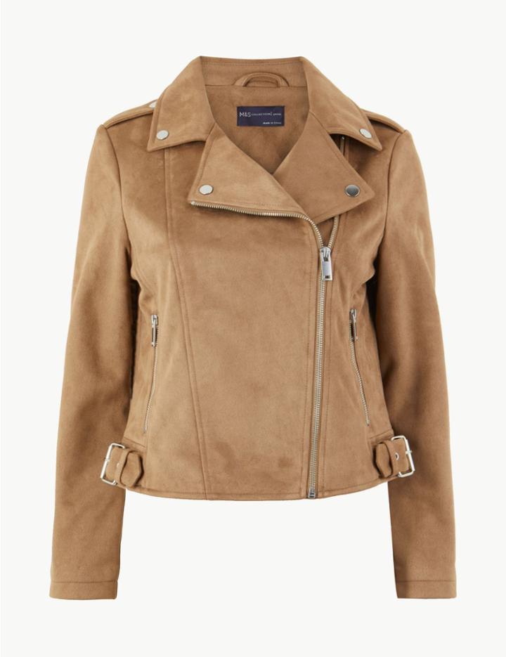 Marks & Spencer Petite Faux Suede Biker Jacket Camel