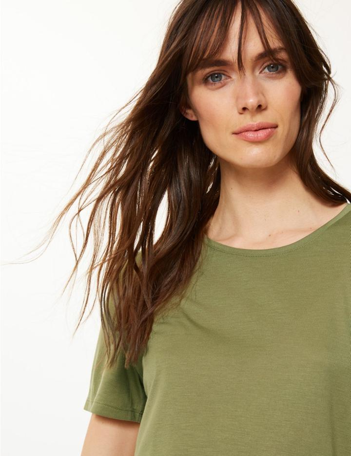 Marks & Spencer Round Neck Short Sleeve Relaxed Fit T-shirt Green