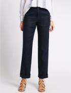 Marks & Spencer Pure Linen Straight Leg Trousers Navy