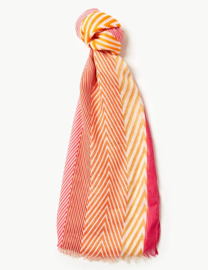 Marks & Spencer Chevron Stripe Scarf Orange Mix
