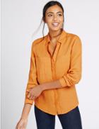 Marks & Spencer Pure Linen Long Sleeve Shirt Tangerine