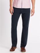 Marks & Spencer Straight Fit Cotton Rich Trousers Navy
