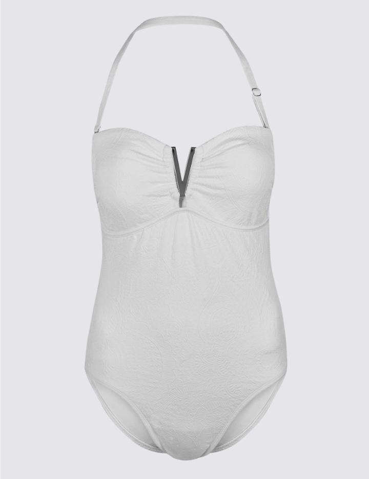 Marks & Spencer Secret Slimming&trade; Textured Bandeau Swimsuit White