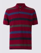 Marks & Spencer Pure Cotton Striped Polo Shirt Cranberry
