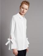 Marks & Spencer Pure Cotton Poplin Tie Sleeve Shirt White