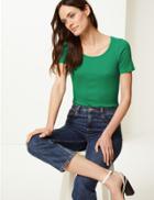Marks & Spencer Pure Cotton Textured Short Sleeve T-shirt Emerald