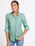 Marks & Spencer Pure Linen Striped Long Sleeve Shirt Green Mix
