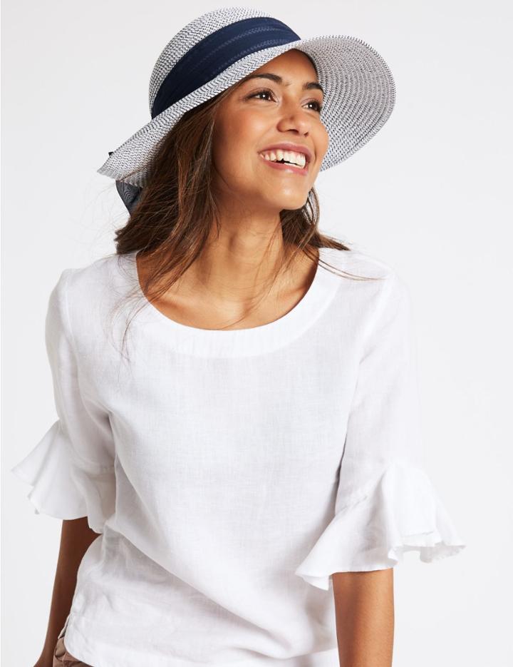 Marks & Spencer Woven Scarf Trim Hat Navy Mix