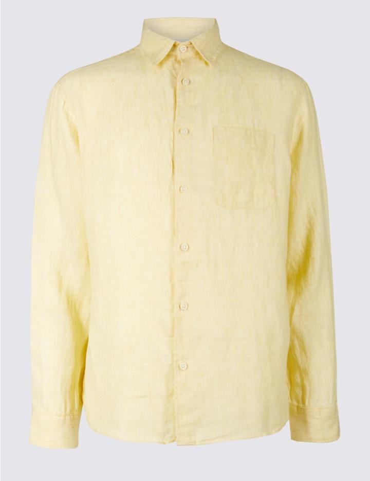 Marks & Spencer Pure Linen Shirt With Pocket Yellow