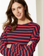 Marks & Spencer Pure Cotton Striped Long Sleeve Sweatshirt Navy Mix