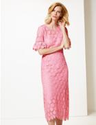 Marks & Spencer Lace Short Sleeve Waisted Midi Dress Pink