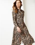 Marks & Spencer Animal Print Long Sleeve Shirt Midi Dress Light Tan Mix