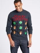Marks & Spencer Christmas Jumper With Interactive Game Red Mix