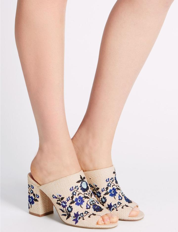 Marks & Spencer Angular Heel Embroidered Mule Shoes Navy