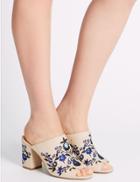Marks & Spencer Angular Heel Embroidered Mule Shoes Navy