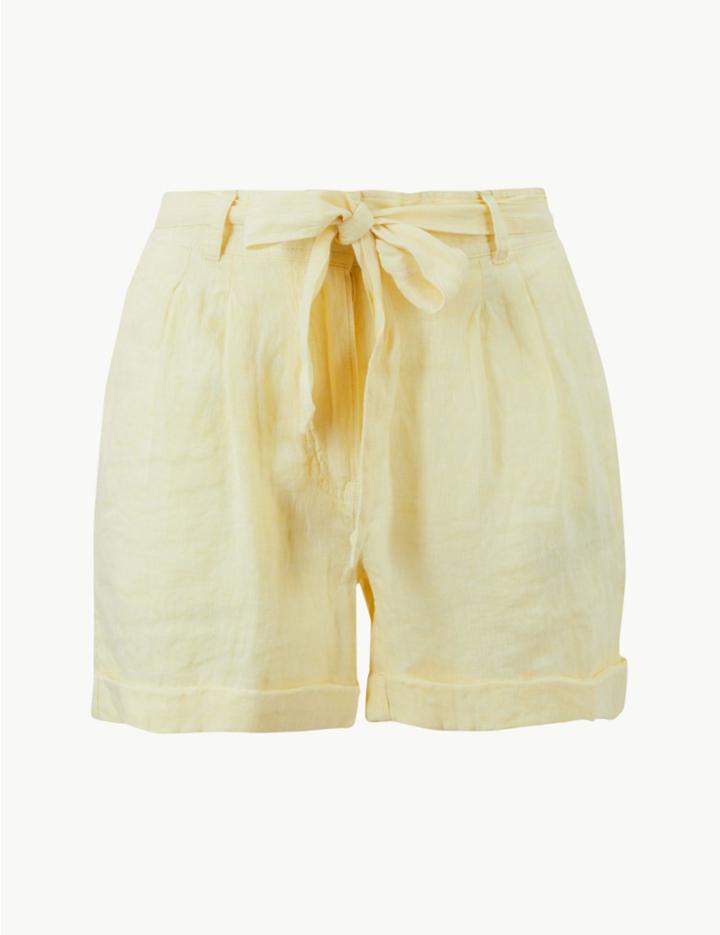 Marks & Spencer Pure Linen Casual Shorts Yellow