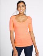 Marks & Spencer Pure Cotton Scoop Neck Half Sleeve T-shirt Apricot