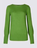 Marks & Spencer Ribbed Bubble Sleeve Jumper Green