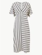 Marks & Spencer Striped Short Sleeve Shift Midi Dress Ivory Mix