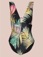 Marks & Spencer Secret Slimming&trade; Palm Print Plunge Swimsuit Black Mix