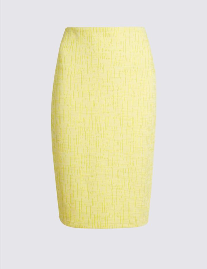 Marks & Spencer Cotton Rich Textured Jersey Pencil Skirt Yellow