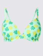 Marks & Spencer Pineapple Print Plunge Bikini Top B-f Aqua Mix